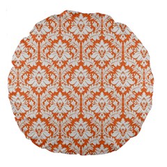 Nectarine Orange Damask Pattern Large 18  Premium Round Cushion 