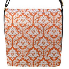 Nectarine Orange Damask Pattern Flap Closure Messenger Bag (s) by Zandiepants