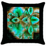 Spring Leaves, Abstract Crystal Flower Garden Black Throw Pillow Case Front