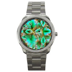 Spring Leaves, Abstract Crystal Flower Garden Sport Metal Watch by DianeClancy