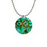 Spring Leaves, Abstract Crystal Flower Garden Button Necklace Front