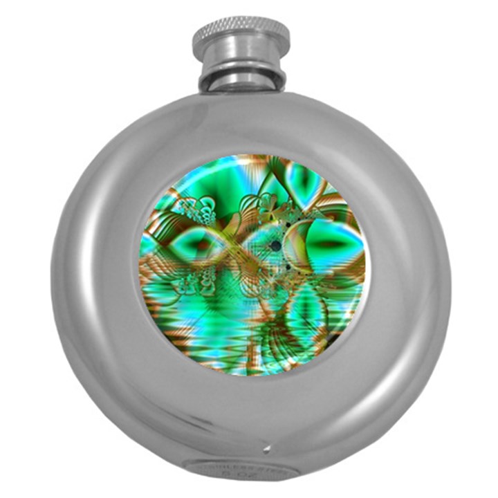 Spring Leaves, Abstract Crystal Flower Garden Hip Flask (Round)