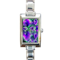 Evening Crystal Primrose, Abstract Night Flowers Rectangular Italian Charm Watch by DianeClancy