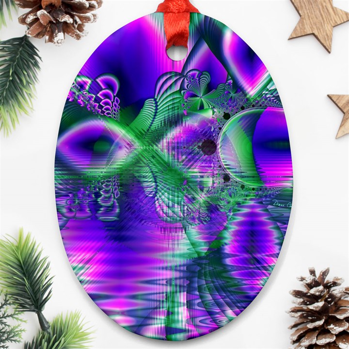 Evening Crystal Primrose, Abstract Night Flowers Oval Ornament