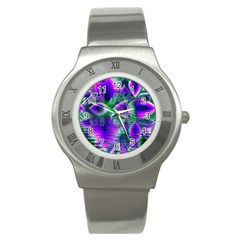 Evening Crystal Primrose, Abstract Night Flowers Stainless Steel Watch (slim) by DianeClancy