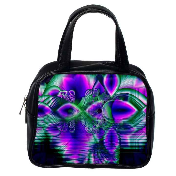 Evening Crystal Primrose, Abstract Night Flowers Classic Handbag (One Side)