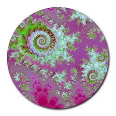 Raspberry Lime Surprise, Abstract Sea Garden  8  Mouse Pad (round) by DianeClancy