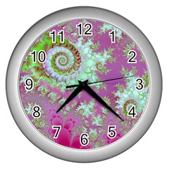 Raspberry Lime Surprise, Abstract Sea Garden  Wall Clock (silver) by DianeClancy