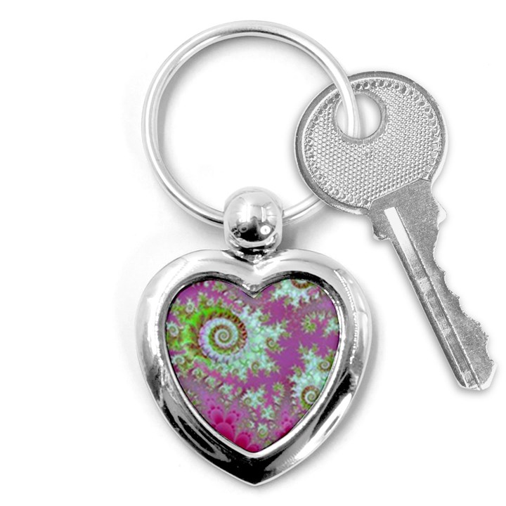 Raspberry Lime Surprise, Abstract Sea Garden  Key Chain (Heart)