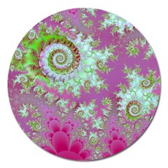 Raspberry Lime Surprise, Abstract Sea Garden  Magnet 5  (round) by DianeClancy