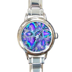 Peacock Crystal Palace Of Dreams, Abstract Round Italian Charm Watch by DianeClancy