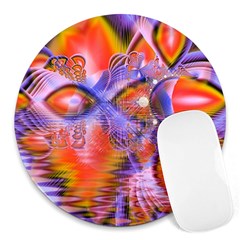 Crystal Star Dance, Abstract Purple Orange 8  Mouse Pad (round) by DianeClancy