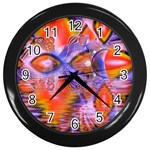 Crystal Star Dance, Abstract Purple Orange Wall Clock (Black) Front