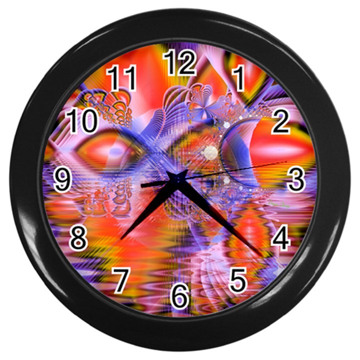 Crystal Star Dance, Abstract Purple Orange Wall Clock (Black)