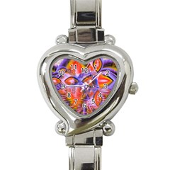 Crystal Star Dance, Abstract Purple Orange Heart Italian Charm Watch  by DianeClancy