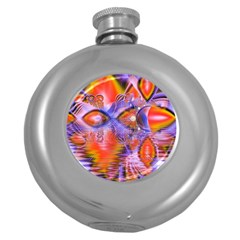 Crystal Star Dance, Abstract Purple Orange Hip Flask (round) by DianeClancy