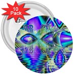 Abstract Peacock Celebration, Golden Violet Teal 3  Button (10 pack) Front