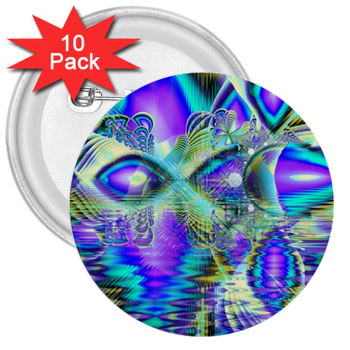 Abstract Peacock Celebration, Golden Violet Teal 3  Button (10 pack)