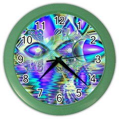 Abstract Peacock Celebration, Golden Violet Teal Wall Clock (color) by DianeClancy