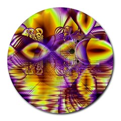 Golden Violet Crystal Palace, Abstract Cosmic Explosion 8  Mouse Pad (round) by DianeClancy