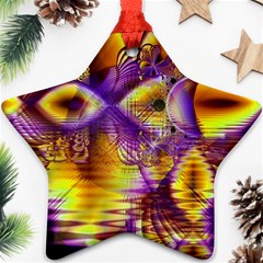 Golden Violet Crystal Palace, Abstract Cosmic Explosion Star Ornament by DianeClancy