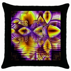 Golden Violet Crystal Palace, Abstract Cosmic Explosion Black Throw Pillow Case by DianeClancy