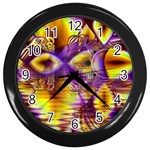 Golden Violet Crystal Palace, Abstract Cosmic Explosion Wall Clock (Black) Front