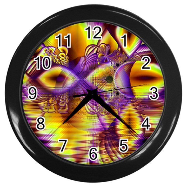 Golden Violet Crystal Palace, Abstract Cosmic Explosion Wall Clock (Black)