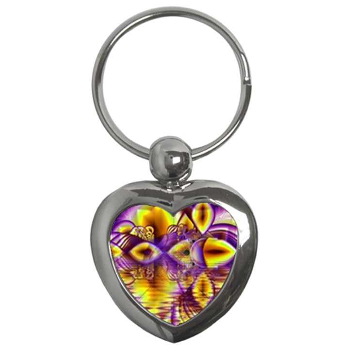 Golden Violet Crystal Palace, Abstract Cosmic Explosion Key Chain (Heart)