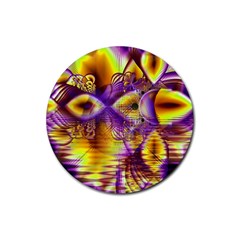 Golden Violet Crystal Palace, Abstract Cosmic Explosion Drink Coaster (round) by DianeClancy