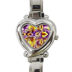 Golden Violet Crystal Palace, Abstract Cosmic Explosion Heart Italian Charm Watch  by DianeClancy