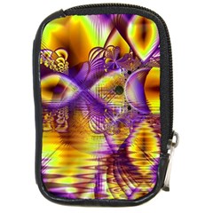 Golden Violet Crystal Palace, Abstract Cosmic Explosion Compact Camera Leather Case by DianeClancy