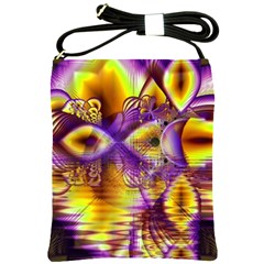 Golden Violet Crystal Palace, Abstract Cosmic Explosion Shoulder Sling Bag by DianeClancy