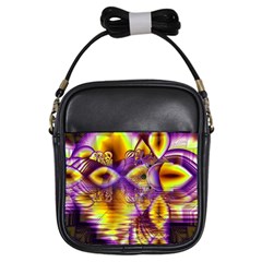 Golden Violet Crystal Palace, Abstract Cosmic Explosion Girl s Sling Bag by DianeClancy