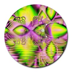 Raspberry Lime Mystical Magical Lake, Abstract  8  Mouse Pad (round) by DianeClancy