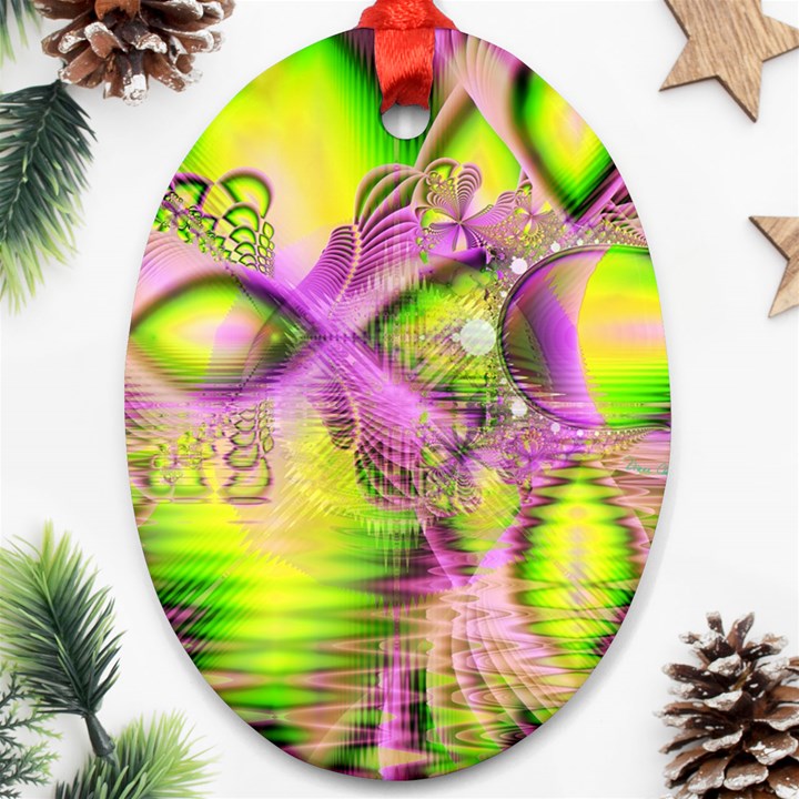 Raspberry Lime Mystical Magical Lake, Abstract  Oval Ornament