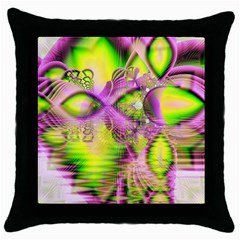 Raspberry Lime Mystical Magical Lake, Abstract  Black Throw Pillow Case by DianeClancy