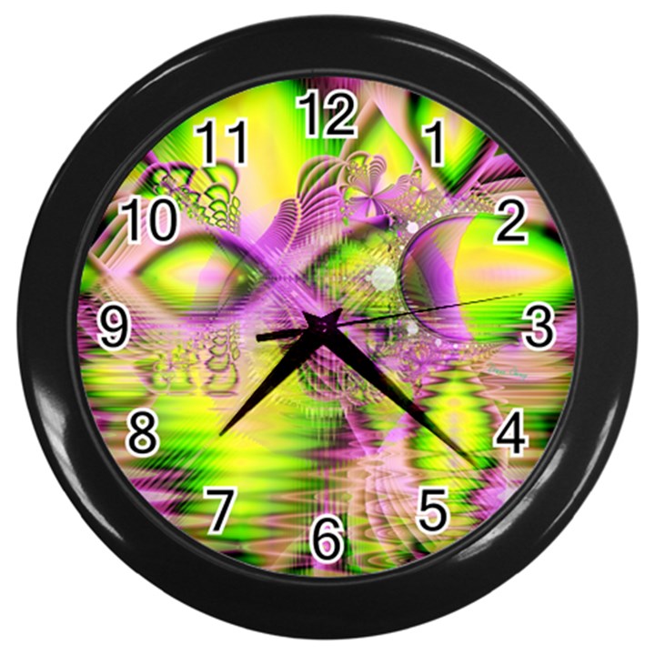 Raspberry Lime Mystical Magical Lake, Abstract  Wall Clock (Black)