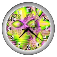 Raspberry Lime Mystical Magical Lake, Abstract  Wall Clock (silver) by DianeClancy