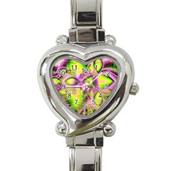 Raspberry Lime Mystical Magical Lake, Abstract  Heart Italian Charm Watch  by DianeClancy