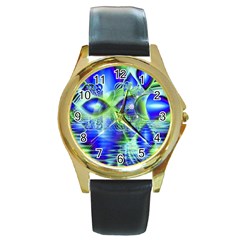 Irish Dream Under Abstract Cobalt Blue Skies Round Leather Watch (gold Rim)  by DianeClancy