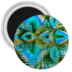 Crystal Gold Peacock, Abstract Mystical Lake 3  Button Magnet by DianeClancy