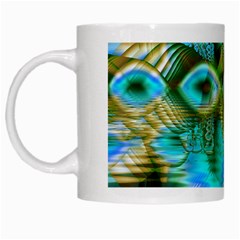 Crystal Gold Peacock, Abstract Mystical Lake White Coffee Mug by DianeClancy