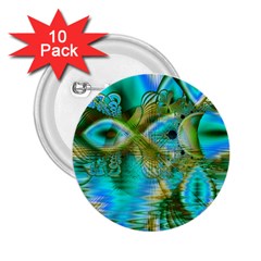 Crystal Gold Peacock, Abstract Mystical Lake 2.25  Button (10 pack)