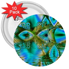 Crystal Gold Peacock, Abstract Mystical Lake 3  Button (10 pack)