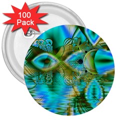 Crystal Gold Peacock, Abstract Mystical Lake 3  Button (100 pack)