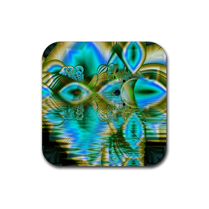 Crystal Gold Peacock, Abstract Mystical Lake Drink Coaster (Square)