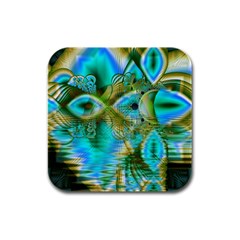 Crystal Gold Peacock, Abstract Mystical Lake Drink Coasters 4 Pack (square) by DianeClancy