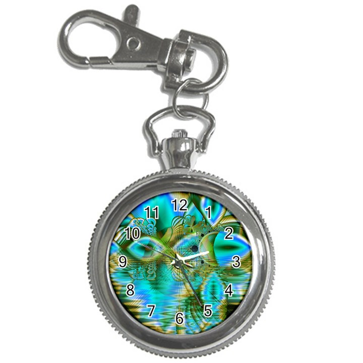 Crystal Gold Peacock, Abstract Mystical Lake Key Chain Watch