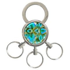 Crystal Gold Peacock, Abstract Mystical Lake 3-ring Key Chain by DianeClancy